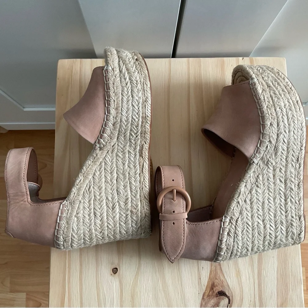 Women’s Marc Fisher Espadrille Platform Wedge Sandals Pink Leather Size 5M - Picture 6 of 10